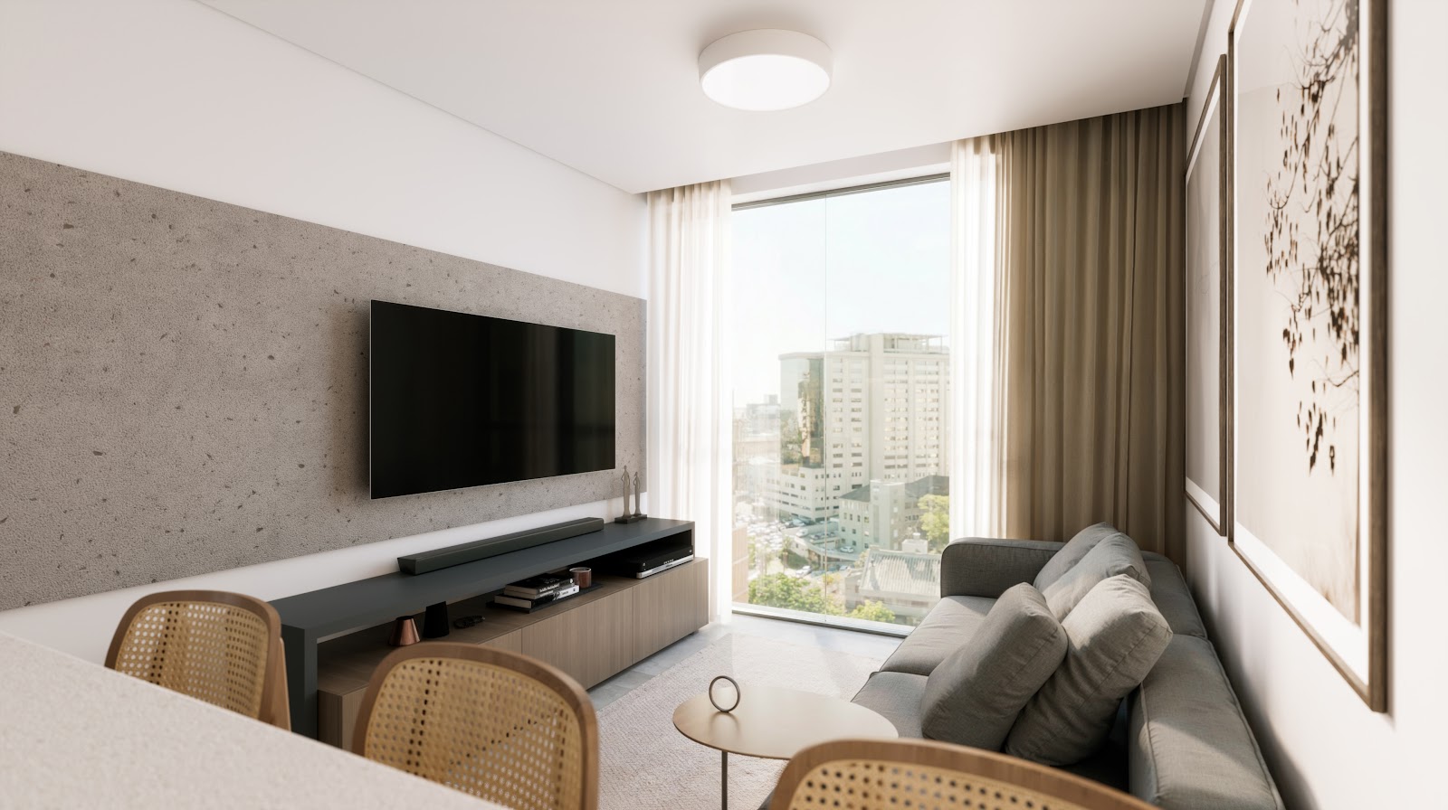 Segundo ângulo do living do apartamento Sol da Gaspar
